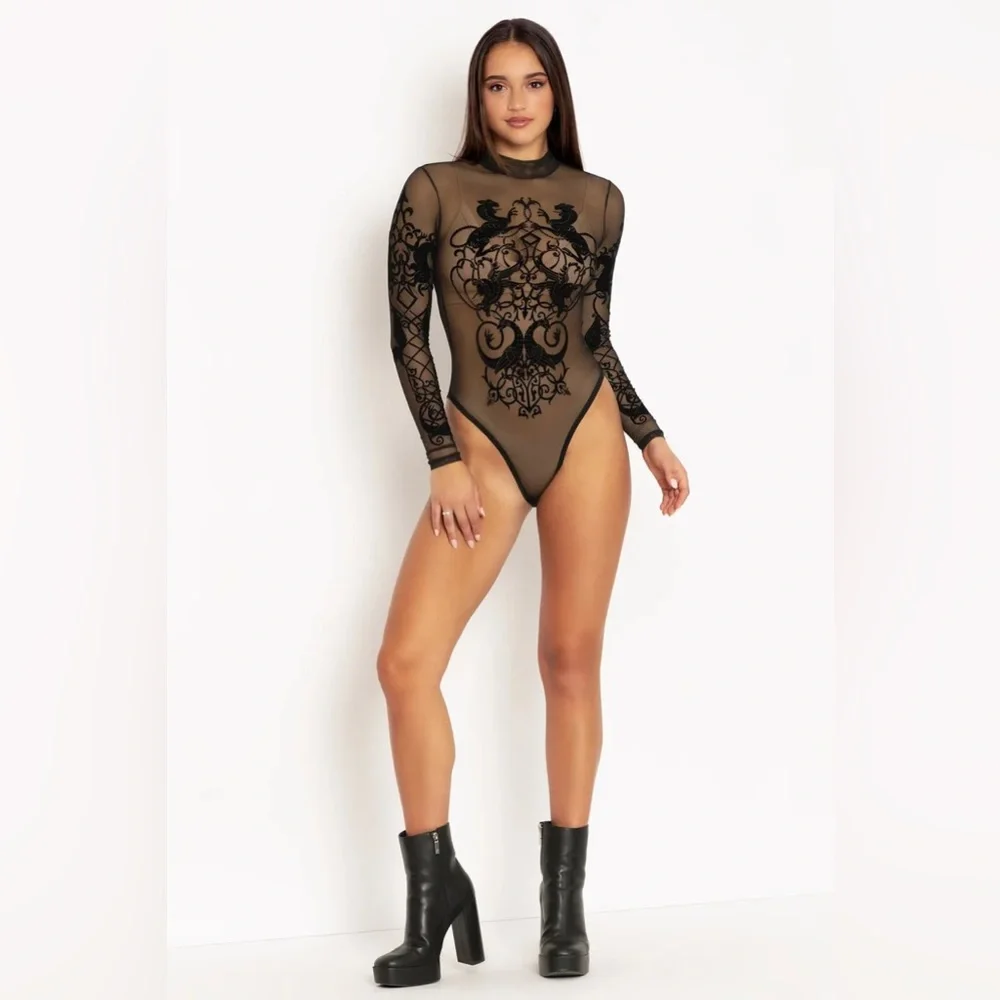BLACKMILK Gothic Gates Sheer High Neck Long Sleeve BODYSUIT! - Picture 2 of 8